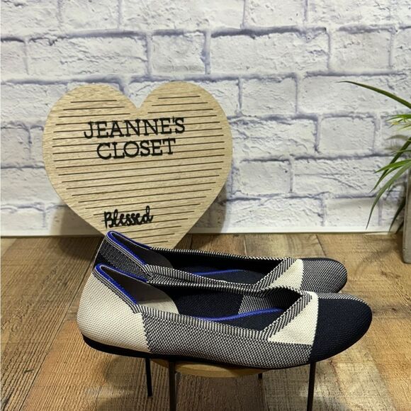 Rothy's Captoe Buffalo Plaid Black & White Ballet Flats Women's - Picture 3 of 10